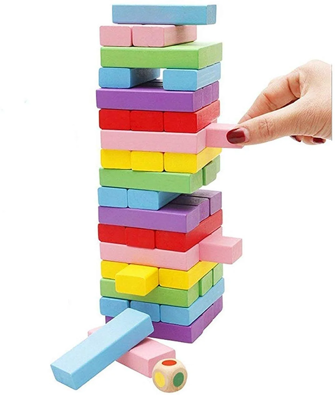 Colorful Jenga: Exciting Stacking Game! (54 Blocks + Dice) - Image 2