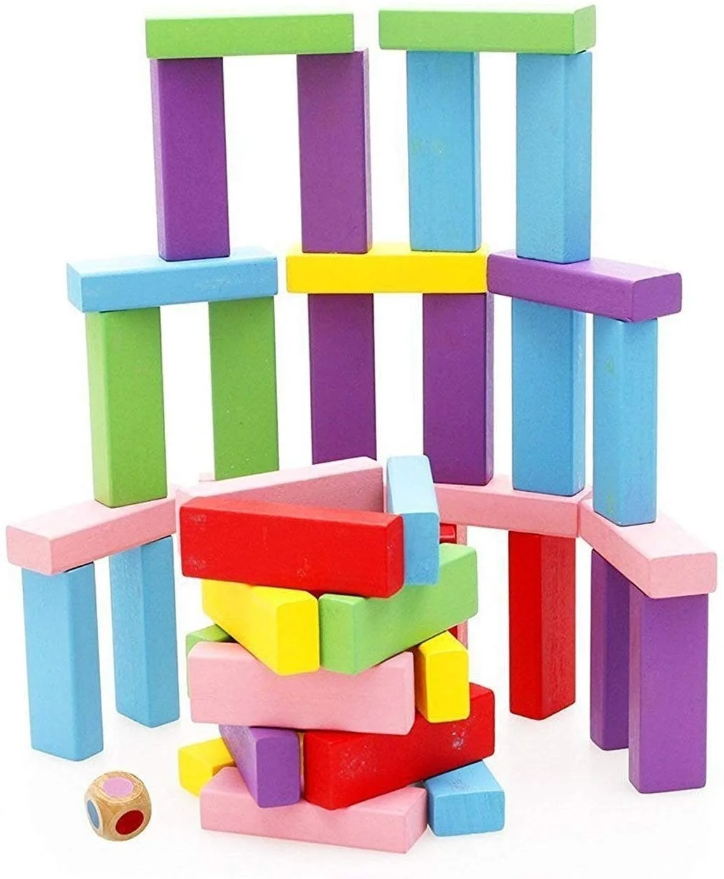 Colorful Jenga: Exciting Stacking Game! (54 Blocks + Dice) - Image 3