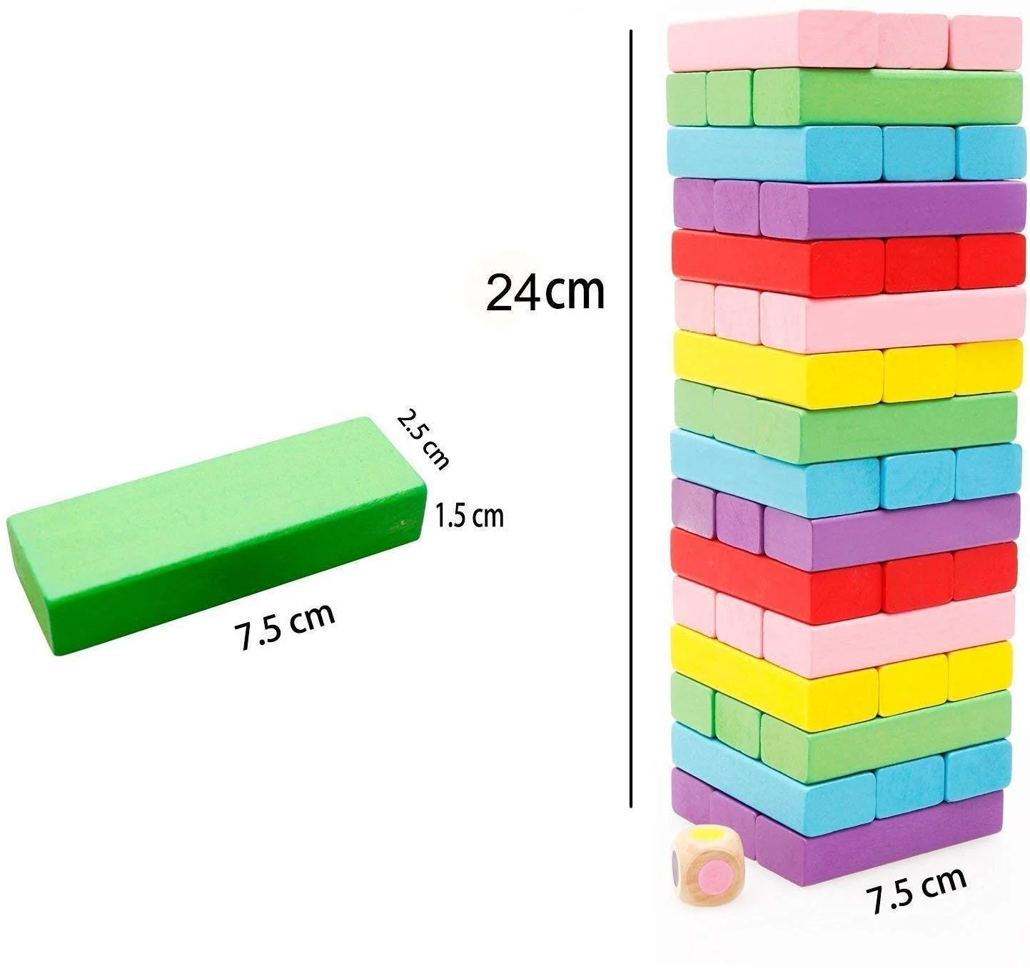 Colorful Jenga: Exciting Stacking Game! (54 Blocks + Dice) - Image 4