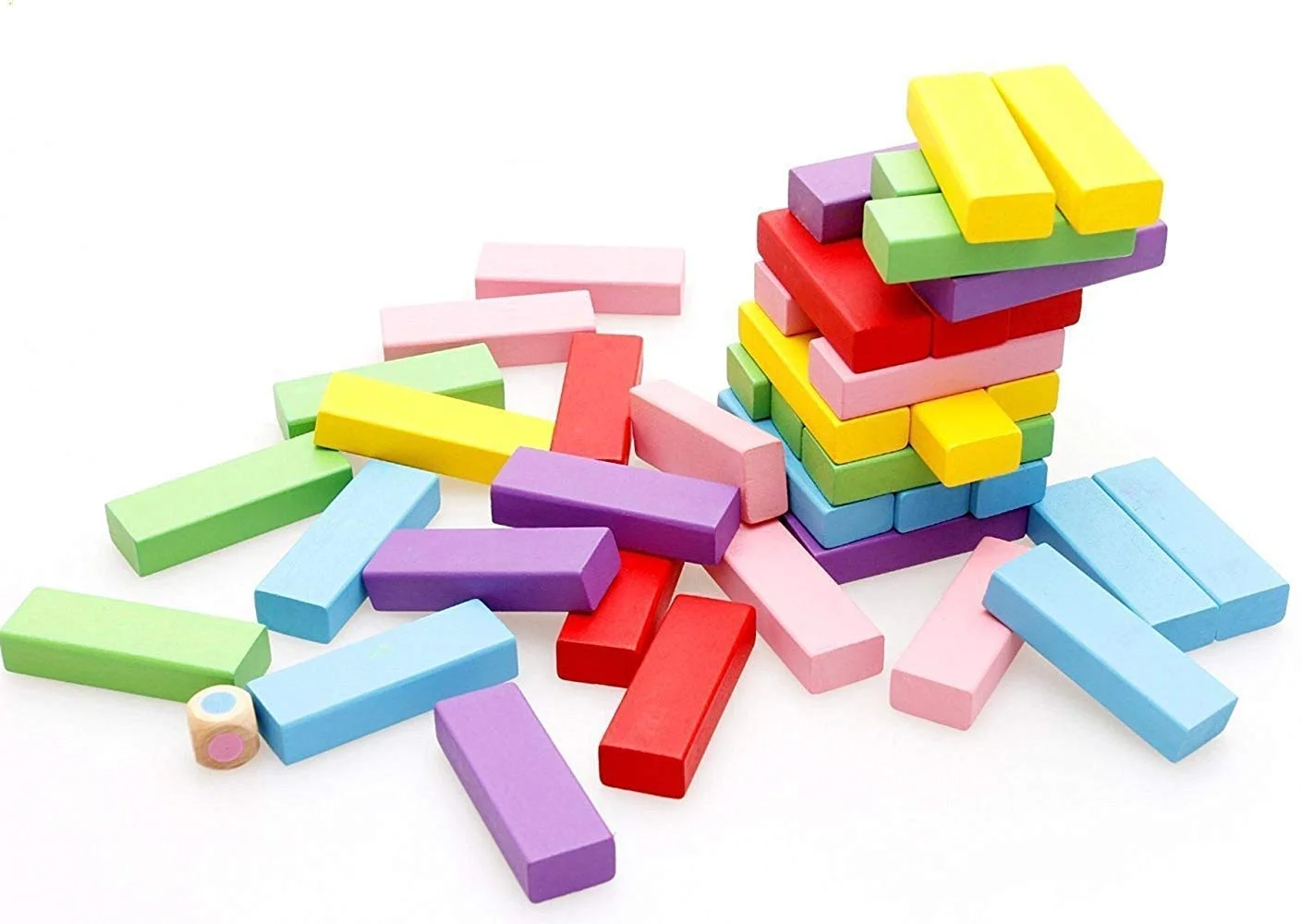 Colorful Jenga: Exciting Stacking Game! (54 Blocks + Dice) - Image 5