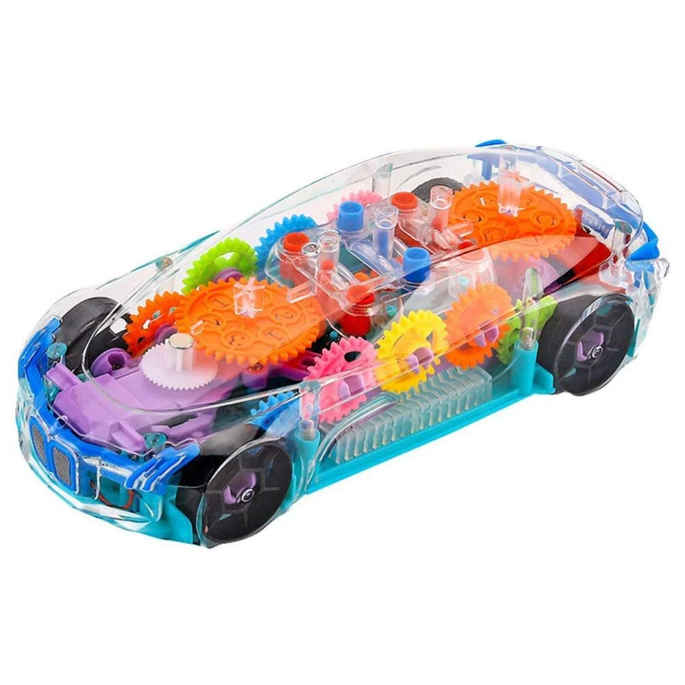 concept transparent car Transparent Gear Car Toy 360 Degree Rotating Musical Light Car Toy India