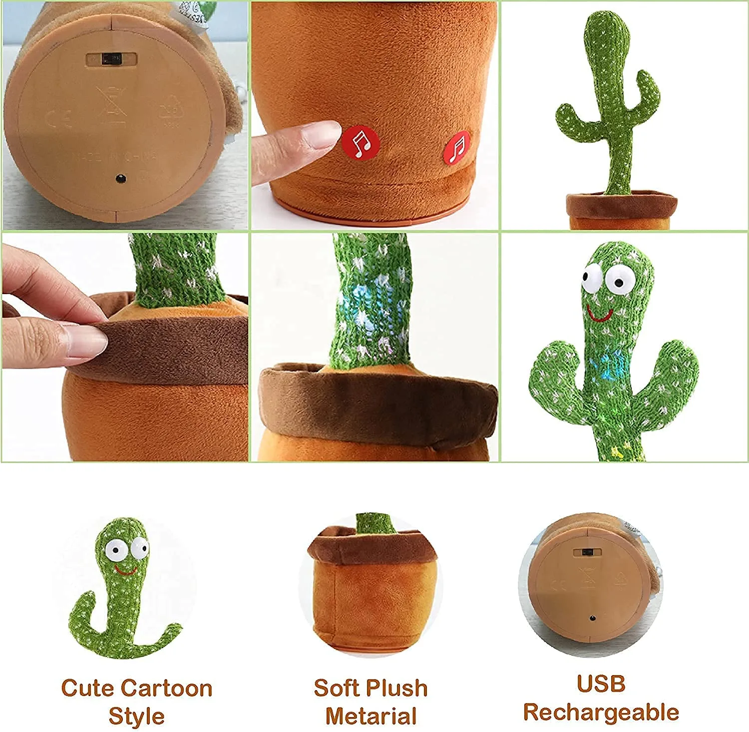 Talking Cactus – Interactive Singing & Dancing Plush Toy | Fun Repeating Toy for Kids & Babies | 120 Songs | Rechargeable - Image 4