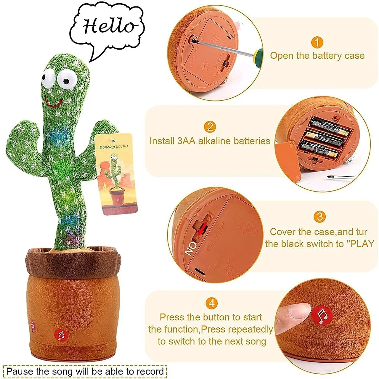 Talking Cactus – Interactive Singing & Dancing Plush Toy | Fun Repeating Toy for Kids & Babies | 120 Songs | Rechargeable - Image 5