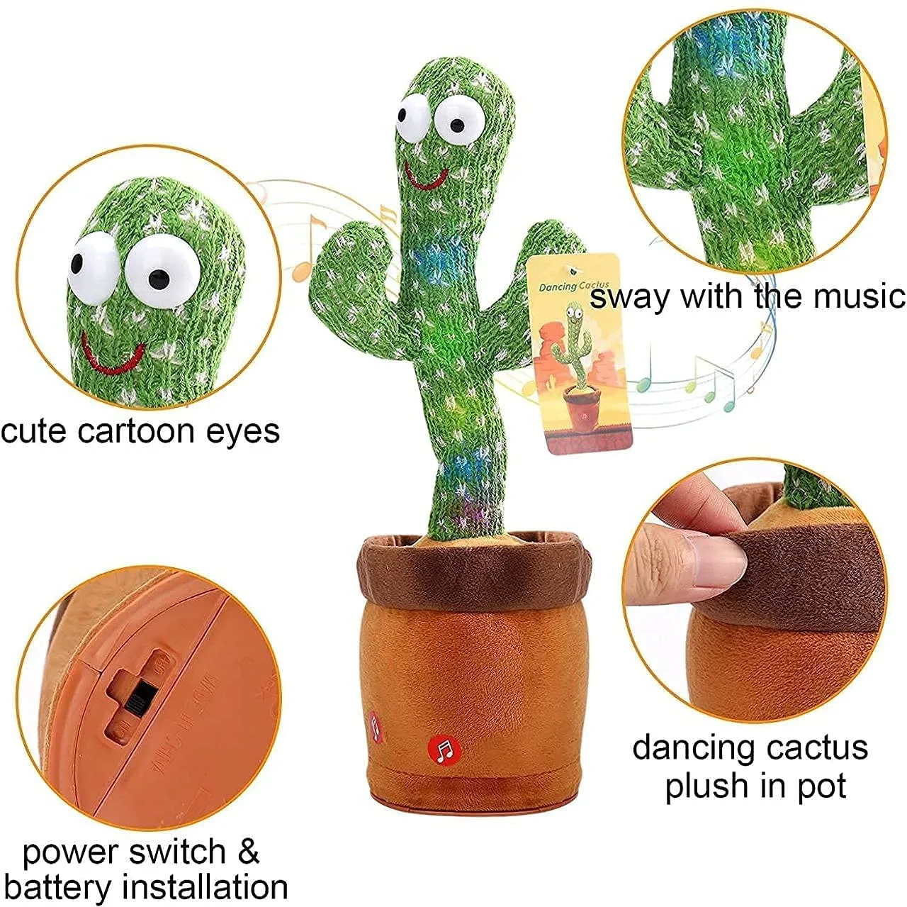 Talking Cactus – Interactive Singing & Dancing Plush Toy | Fun Repeating Toy for Kids & Babies | 120 Songs | Rechargeable - Image 6
