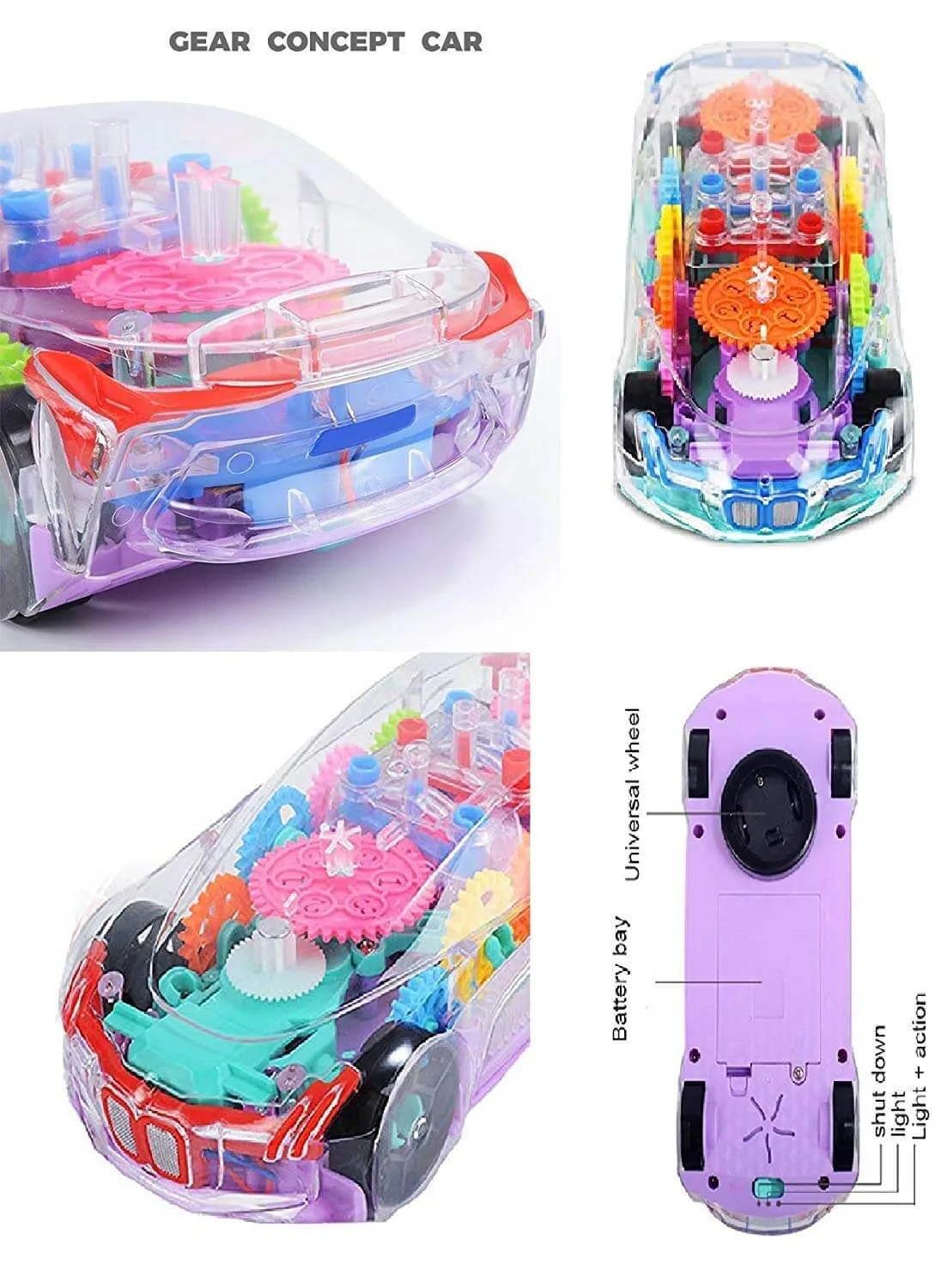 Transparent Gear Car Toy | 360° Rotating Musical Car | 1 Player | 3+ Years | Light & Sound Toy - Image 4
