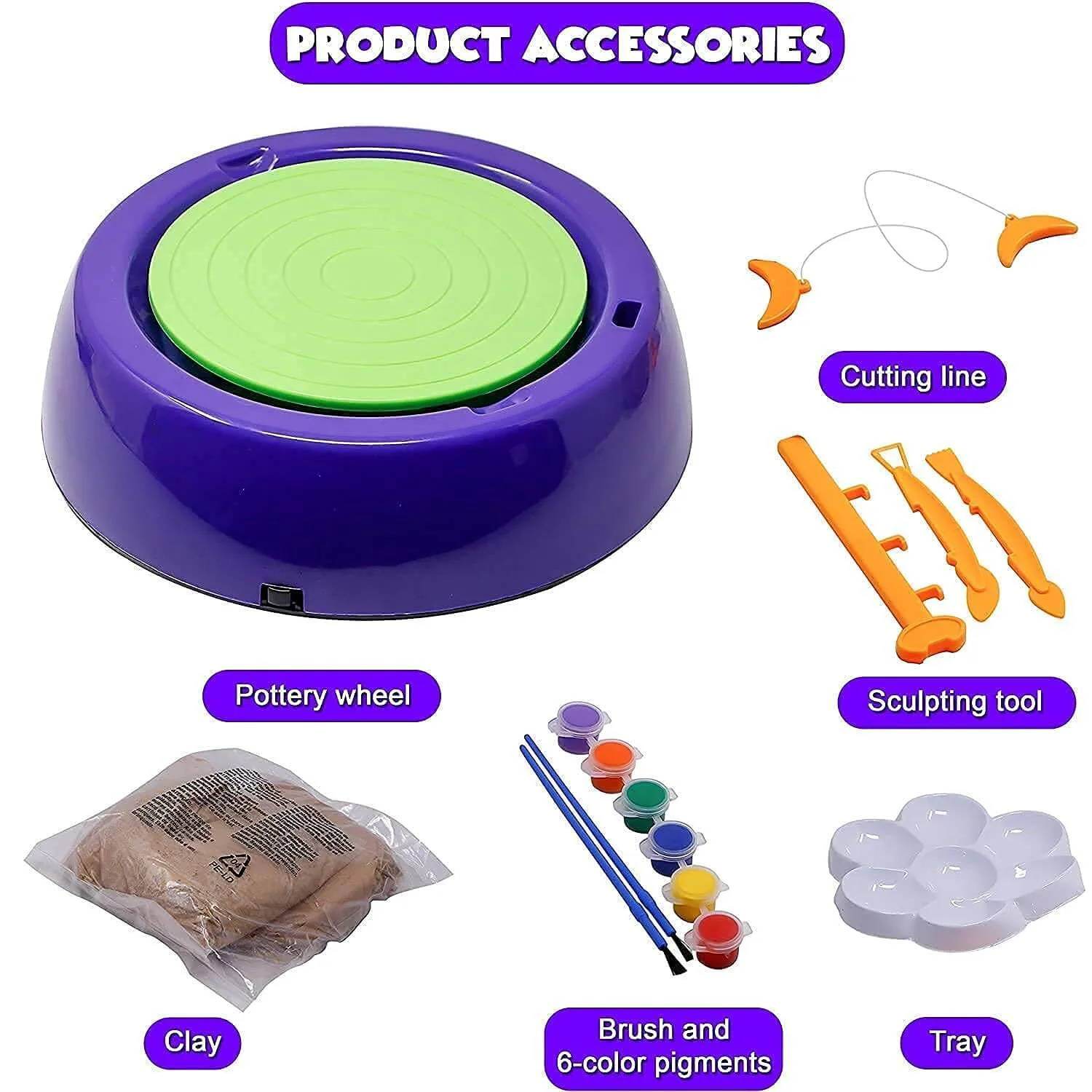 Pottery Wheel: Kids' Craft Toy with Clay, Paints & Stencils (Motorized) - Image 5