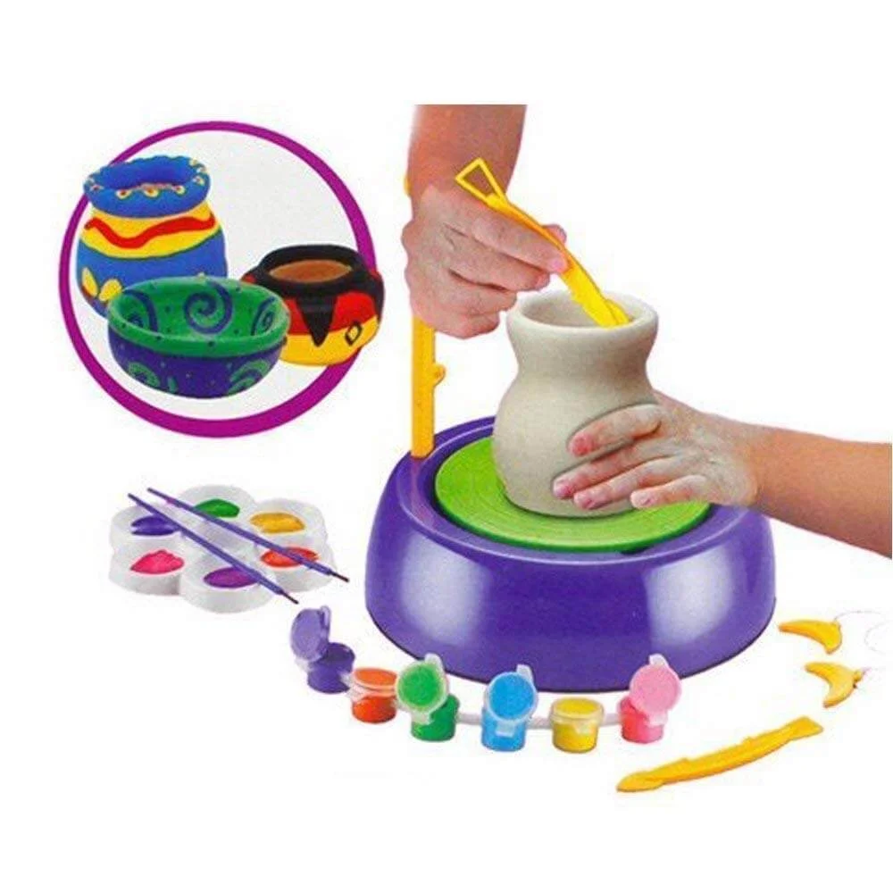 Pottery Wheel: Kids' Craft Toy with Clay, Paints & Stencils (Motorized) - Image 7