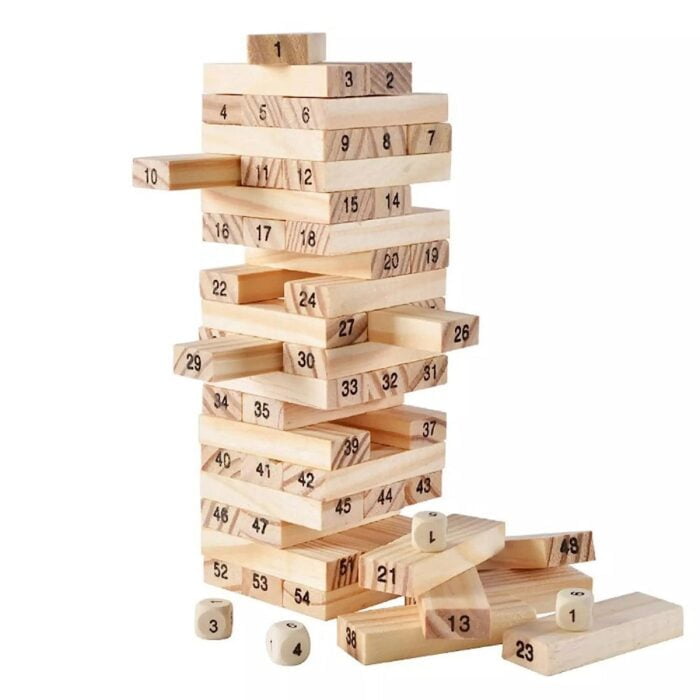 Shopbefikar Wooden Number Jenga: Stack, Learn & Challenge! (54pcs)