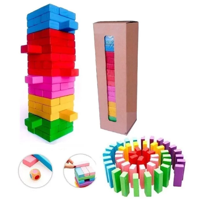 Shopbefikar 54-Piece Jenga Stacking Game: Dice Challenge, Test Your Steadiness