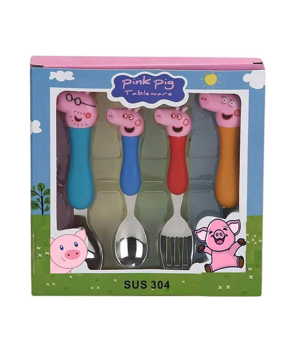 Untitled design (18) (1) Peppa Pig Family Cartoon Theme Stainless Steel Spoon & Fork Set for Kids - Image 1
