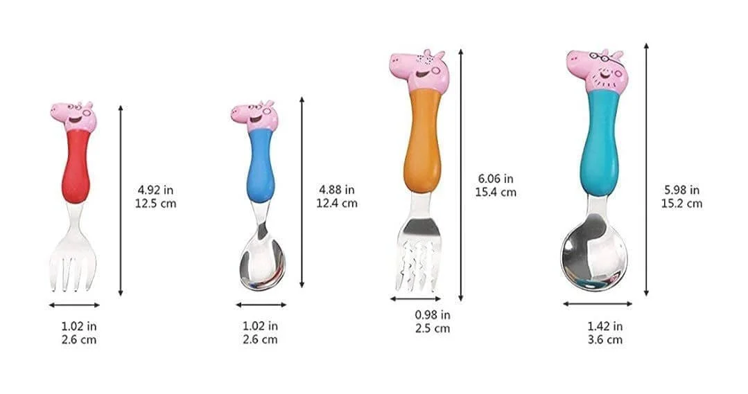 peppa pig spoons set (1) Peppa Pig Family Cartoon Theme Stainless Steel Spoon & Fork Set for Kids - Image 4