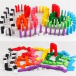 Wooden Domino Block Set 100pcs | Rainbow Dominoes with Bridge & Placer Tool | Kids 3+ | Chain Reaction Toy - Image 3