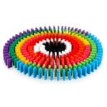 Wooden Domino Block Set 100pcs | Rainbow Dominoes with Bridge & Placer Tool | Kids 3+ | Chain Reaction Toy