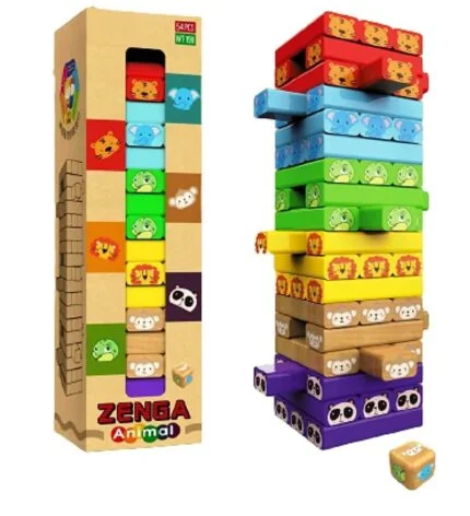 Image of Classic Animal Blocks Zenga, a wooden block game with animal shapes for kids to stack and play with.