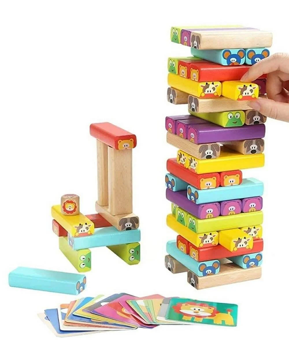Classic Animal Blocks Jenga | Wooden Stacking Tower | Colorful Educational Game | Age 3+ - Image 2