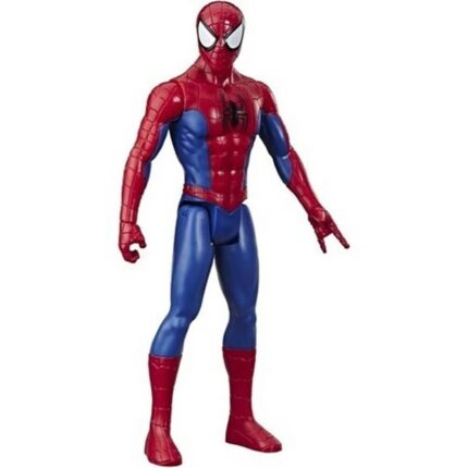 Image of Spiderman action figure, wearing his iconic red and blue suit, in a dynamic pose with one hand outstretched as if shooting webbing.