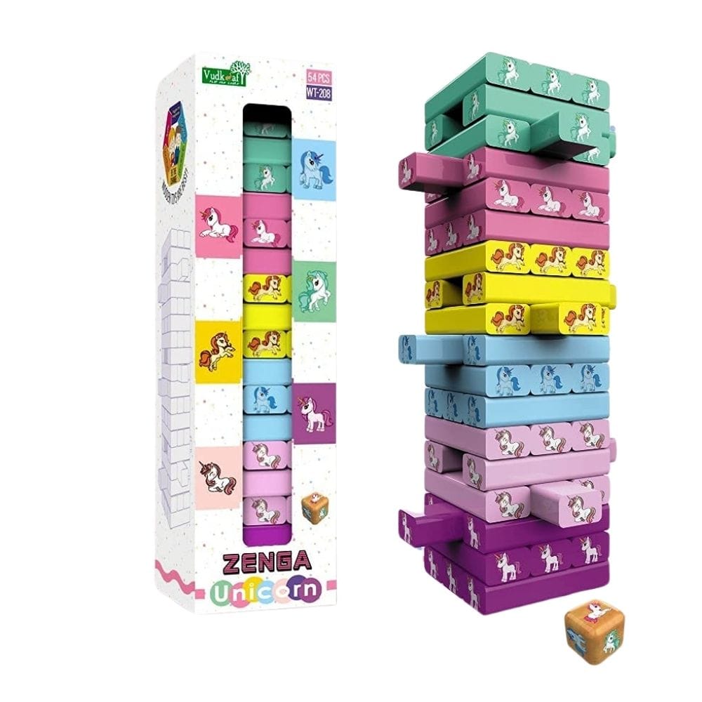 Unicorn jenga game Buy Unicorn 54 Pcs Wooden Jenga Stacking & Tumbling Tower Game for Kids | Educational Toy | Shopbefikar