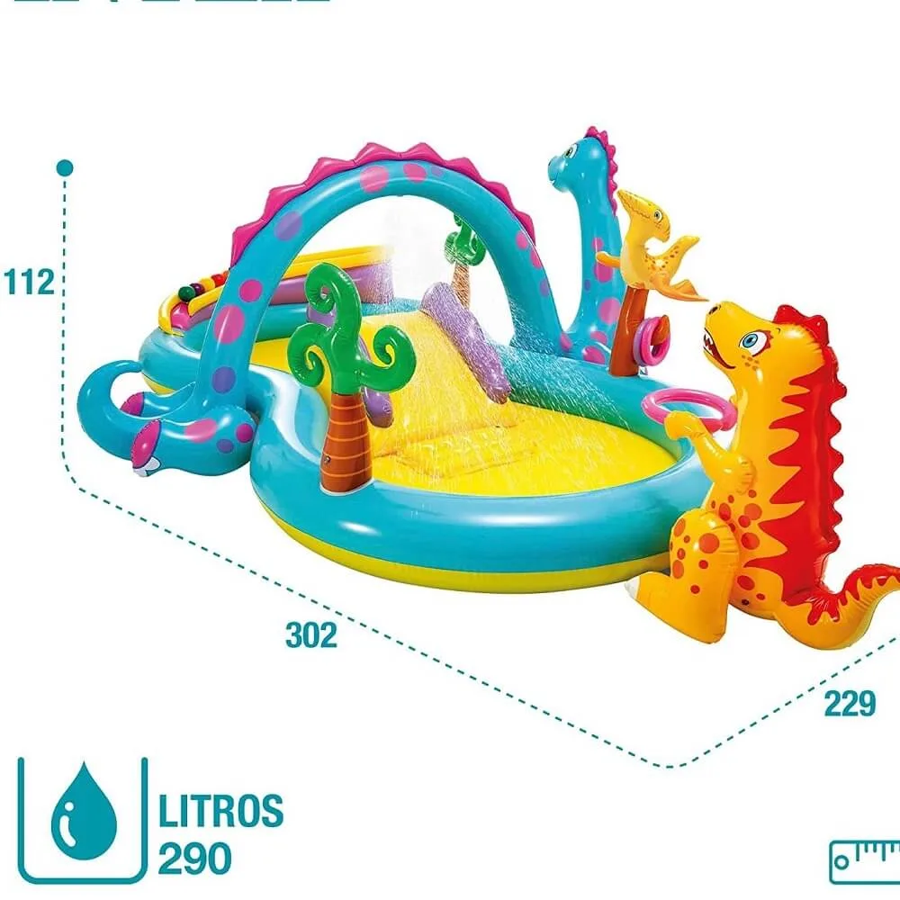 Dinoland Inflatable Play Center Pool | Kids Water Splash Pool with Slide & Sprayer | 2–6 Years | 9ft x 7.5ft | Outdoor Fun - Image 3