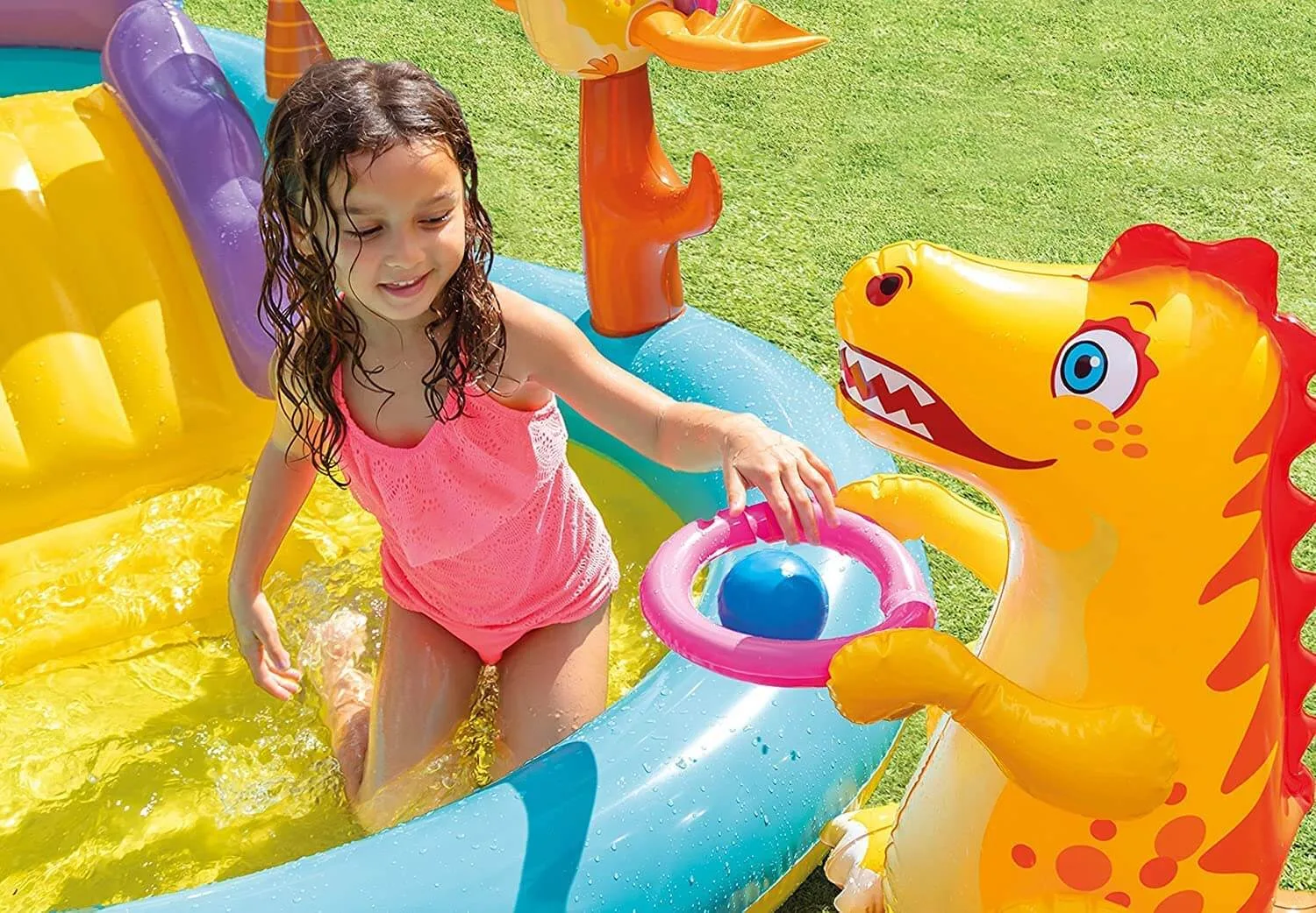 Dinoland Inflatable Play Center Pool | Kids Water Splash Pool with Slide & Sprayer | 2–6 Years | 9ft x 7.5ft | Outdoor Fun - Image 9