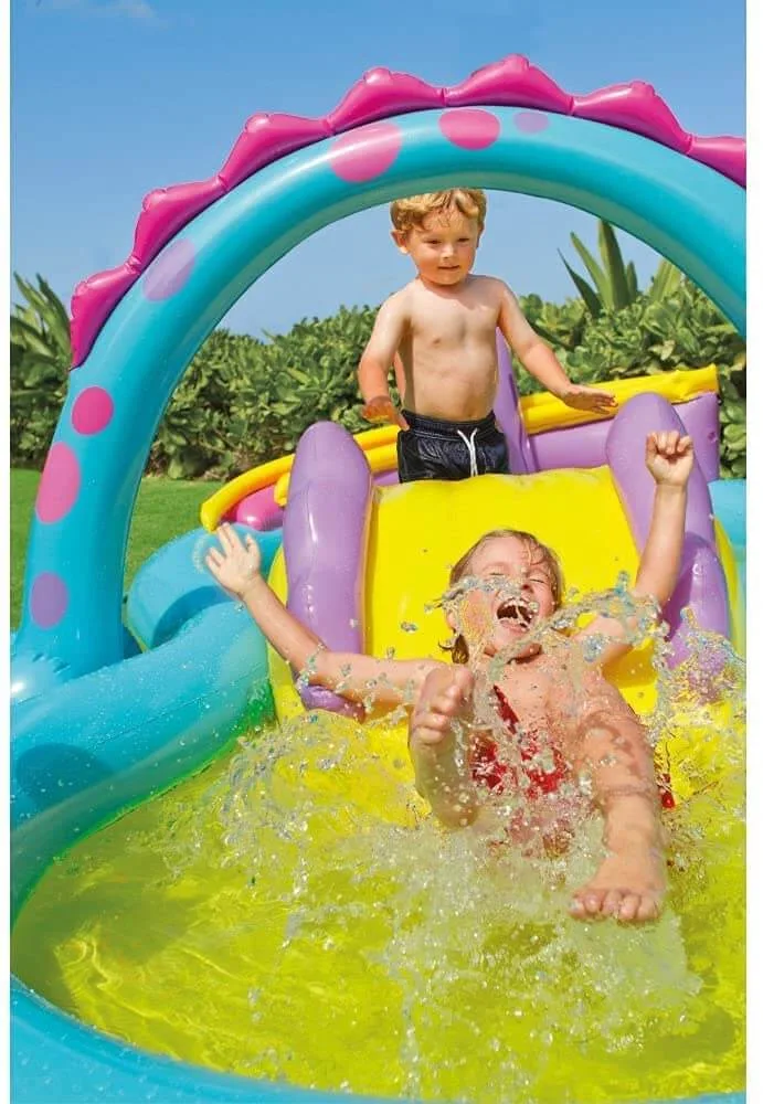 Dinoland Inflatable Play Center Pool | Kids Water Splash Pool with Slide & Sprayer | 2–6 Years | 9ft x 7.5ft | Outdoor Fun - Image 5