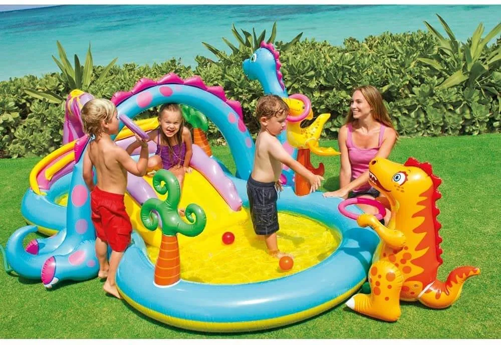 Dinoland Inflatable Play Center Pool | Kids Water Splash Pool with Slide & Sprayer | 2–6 Years | 9ft x 7.5ft | Outdoor Fun - Image 4
