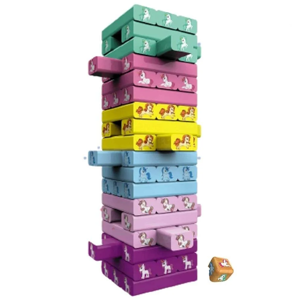 Unicorn Wooden Jenga Stacking Tower | 54 Pcs Educational Blocks | Kids Skill-Building Toy | Age 3+ - Image 2