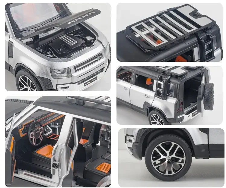 land rover defender die-cast toy car4-min 1:24 Diecast Land Rover Defender Toy Car - Sound, Light, & Pull-Back Action - Image 5
