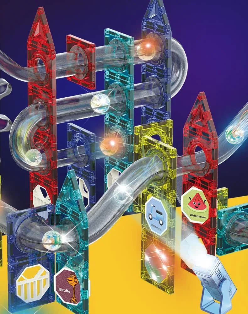 120 Pcs 3D Magnetic Construction Light Blocks Track with Ferris Wheel | Marble Run STEM Toy | Age 3+ - Image 2