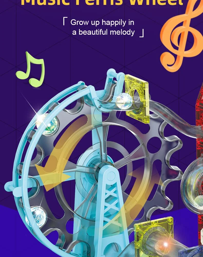 120 Pcs 3D Magnetic Construction Light Blocks Track with Ferris Wheel | Marble Run STEM Toy | Age 3+ - Image 5