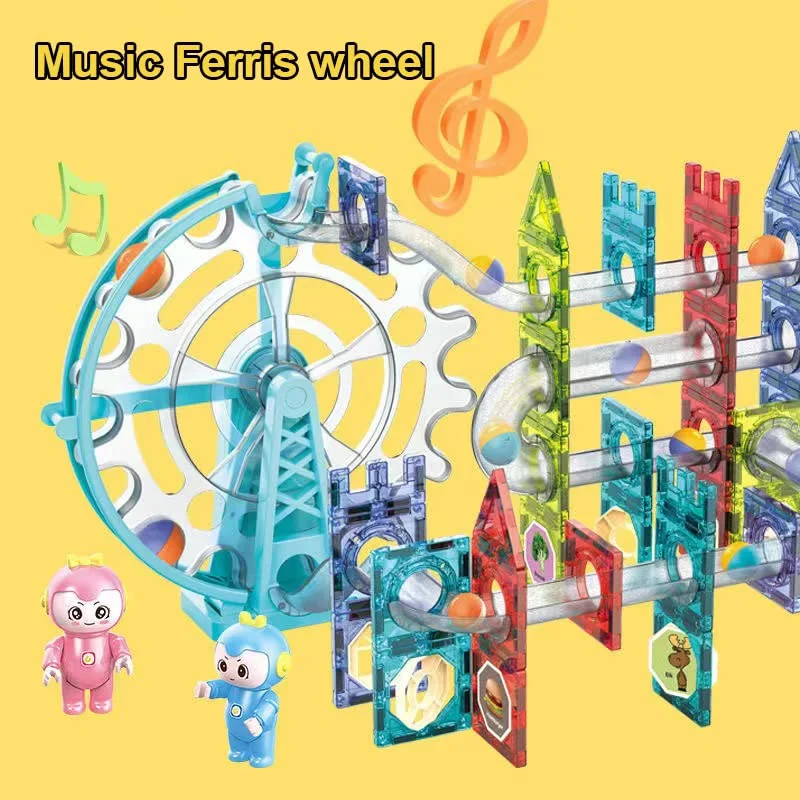120 Pcs 3D Magnetic Construction Light Blocks Track with Ferris Wheel | Marble Run STEM Toy | Age 3+ - Image 8