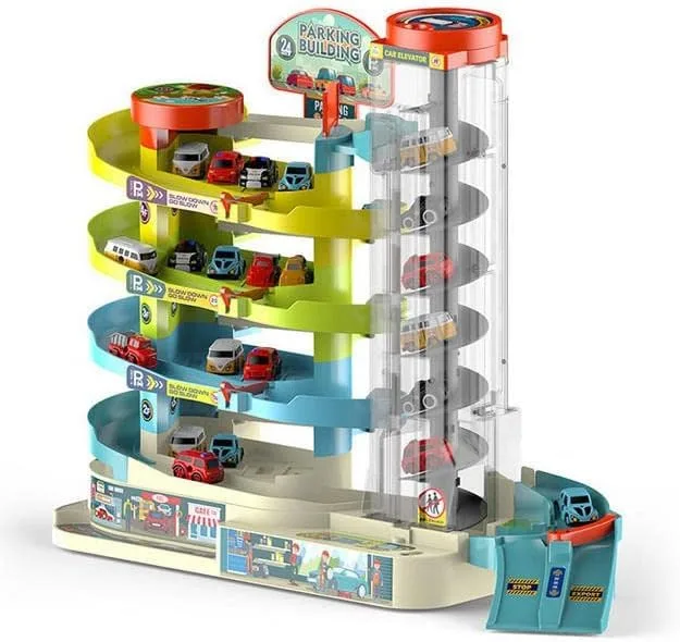 Shopbefikar Car Parking Building Toy | 5 Floor Parking Garage with Rotary Elevator, Lights & Music | 6 Cars Included | Age 4+ - Image 2