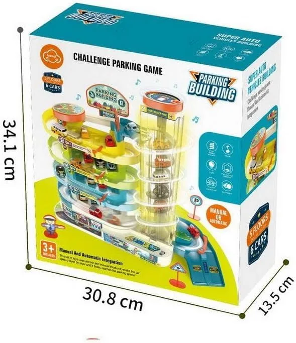 Shopbefikar Car Parking Building Toy | 5 Floor Parking Garage with Rotary Elevator, Lights & Music | 6 Cars Included | Age 4+ - Image 7