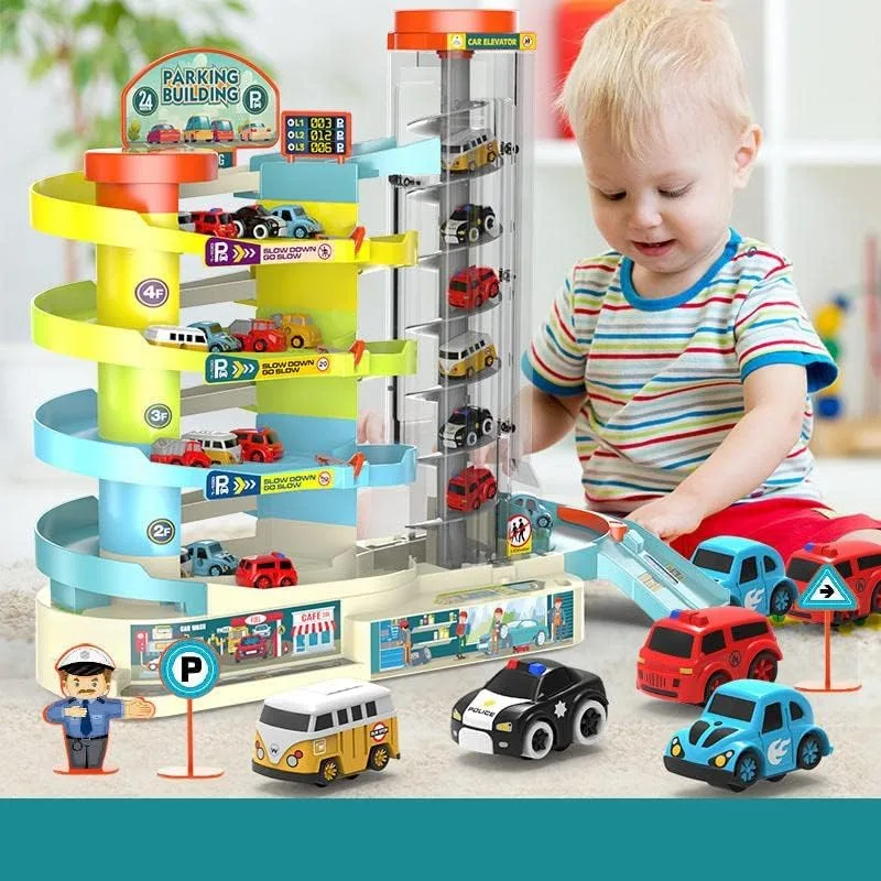 Shopbefikar Car Parking Building Toy | 5 Floor Parking Garage with Rotary Elevator, Lights & Music | 6 Cars Included | Age 4+ - Image 4