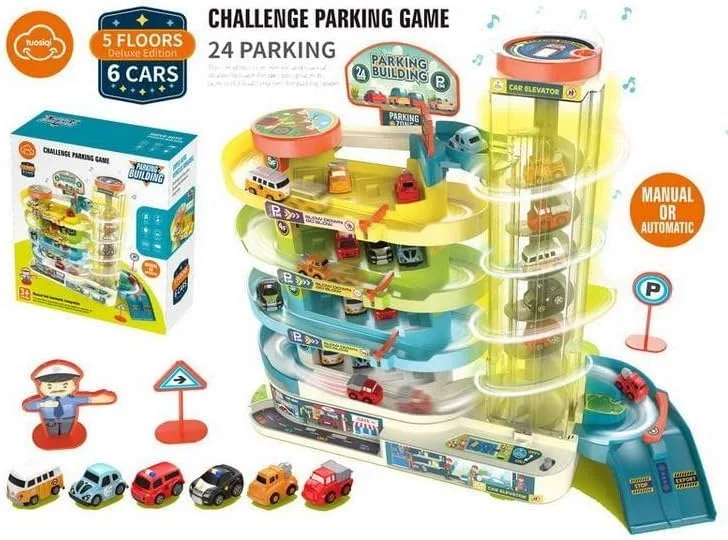 Shopbefikar Car Parking Building Toy | 5 Floor Parking Garage with Rotary Elevator, Lights & Music | 6 Cars Included | Age 4+ - Image 5