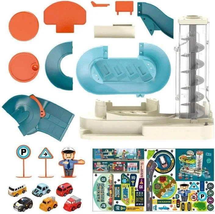 Shopbefikar Car Parking Building Toy | 5 Floor Parking Garage with Rotary Elevator, Lights & Music | 6 Cars Included | Age 4+ - Image 6