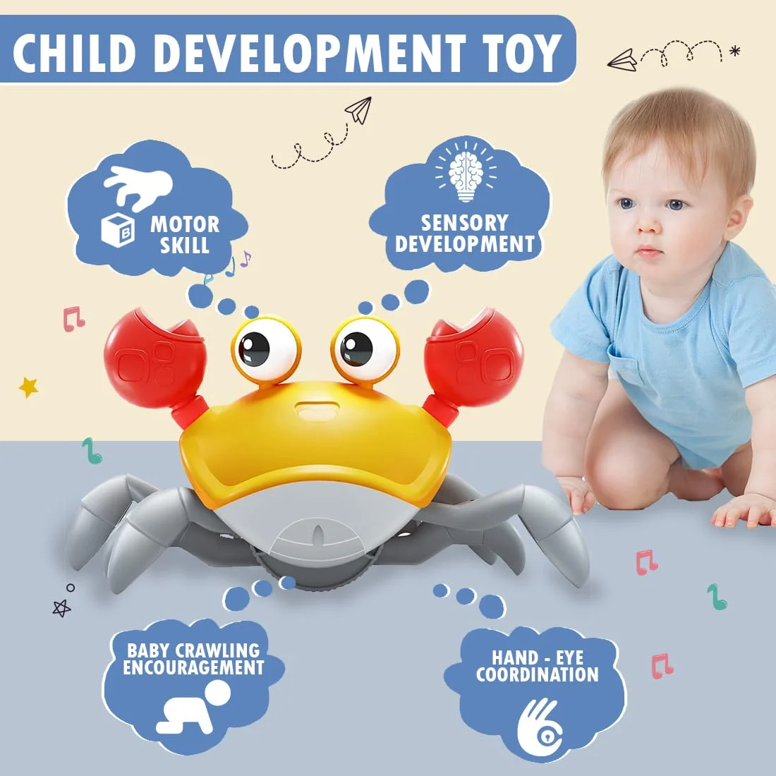Crawling Crab Baby Toy with Music, LED Lights & USB Rechargeable Battery - Image 2