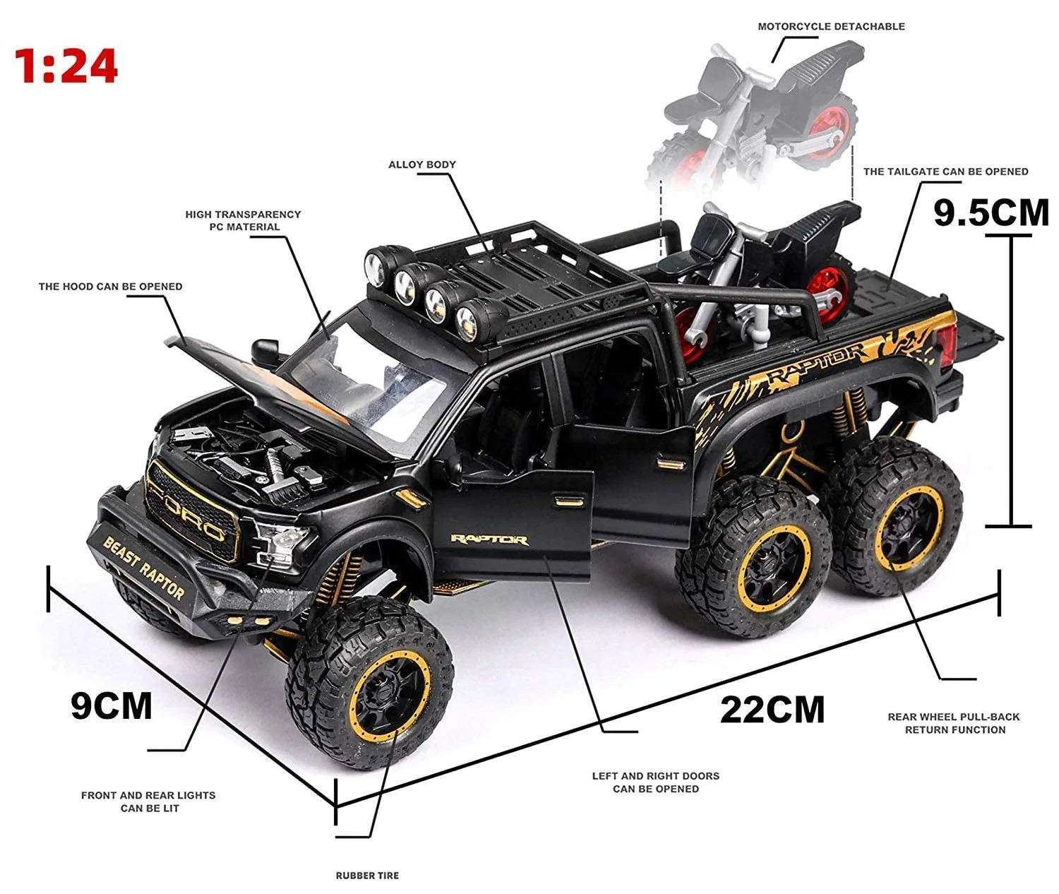 Diecast 1:28 Scale Big Ford Raptor F150 Model Car - Image 3