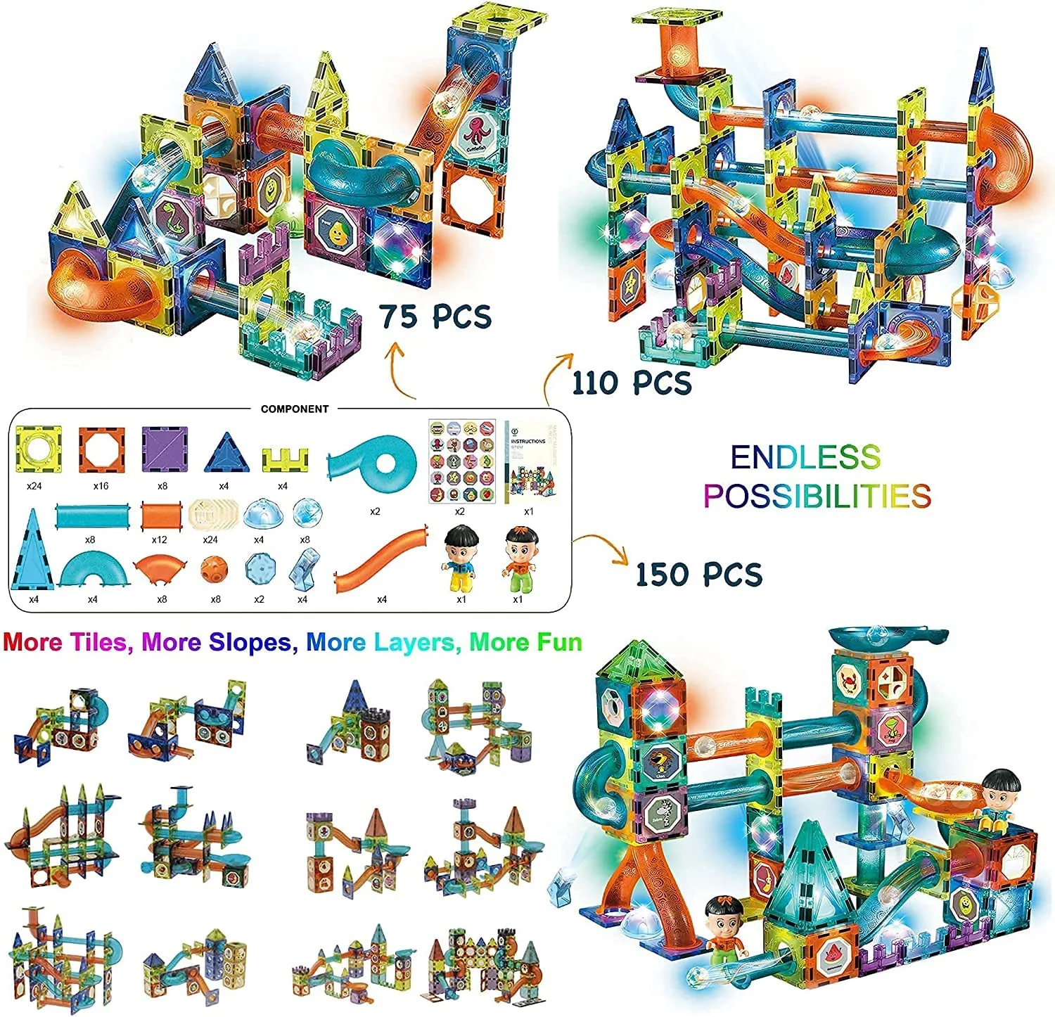 150 Pcs 3D Light Magnetic Building Blocks & Marble Run Track | STEM Toy | Age 3+ - Image 3