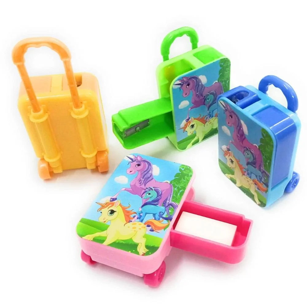 suitcase shape sharpener and eraser (2) trolley shape sharpener and eraser for birthday return gift