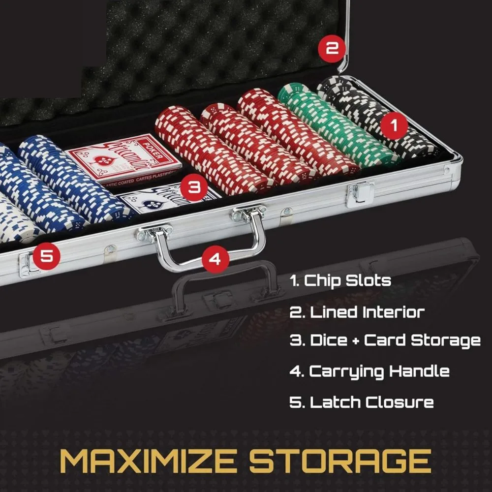 Premium Poker Chip Set 500 Pieces with Aluminum Case | Clay Chips Casino Set | Heavy Weight Poker Set - Image 5