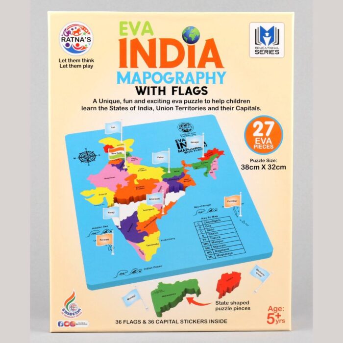 Explore India with Ratnas Eva Mapography Jigsaw Puzzle: Flags, Capitals, and Learning Fun!