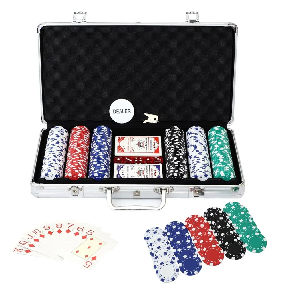 poker 300 set Casino Style 300 Poker Chip Set with Aluminum Case | Complete Poker Night Kit - Image 1