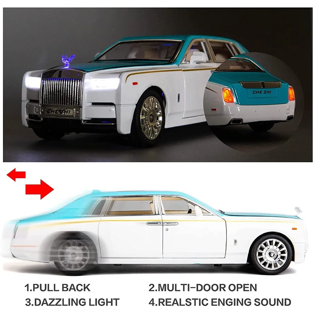 1:24 Diecast Rolls Royce Phantom Toy Car - Sound, Light, & Pull-Back Action - Image 3