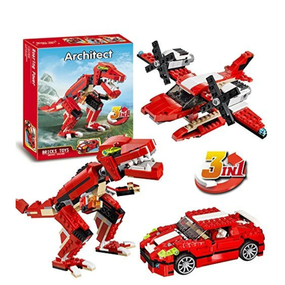 Architect 3 In 1 Racing Car Dinosaur Plane Building Blocks Set 374+ Pcs Stem Educational Construction Learning Brick Toy For Kids|Multicolor