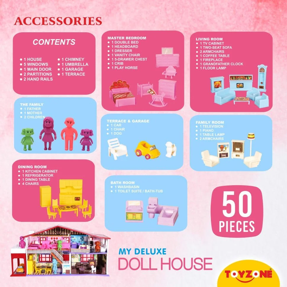 Toyzone My Deluxe Dollhouse (50 pcs)- Spark Imagination & Play! Ages 3+ - Image 8