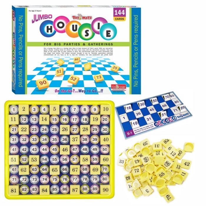 Toymate Jumbo Housie Board Game - 144 Reusable Folding Cards for Family Fun