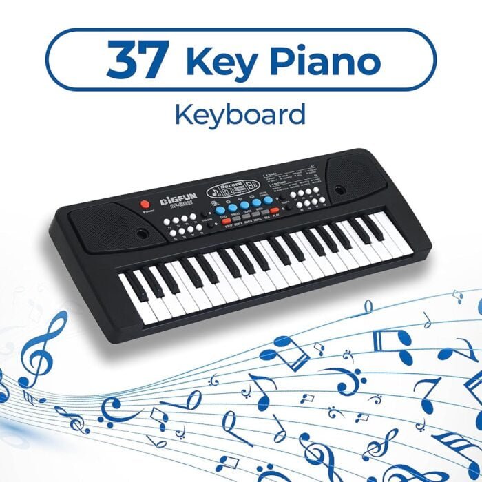 Explore a world of musical wonder with our 37 Keys Electric Piano Keyboard. Inspire creativity, develop musical skills, and provide hours of fun for kids. The perfect gift for budding musicians, this multicolor marvel is 3 AA cell operated, ensuring portable symphonic joy anytime, anywhere.