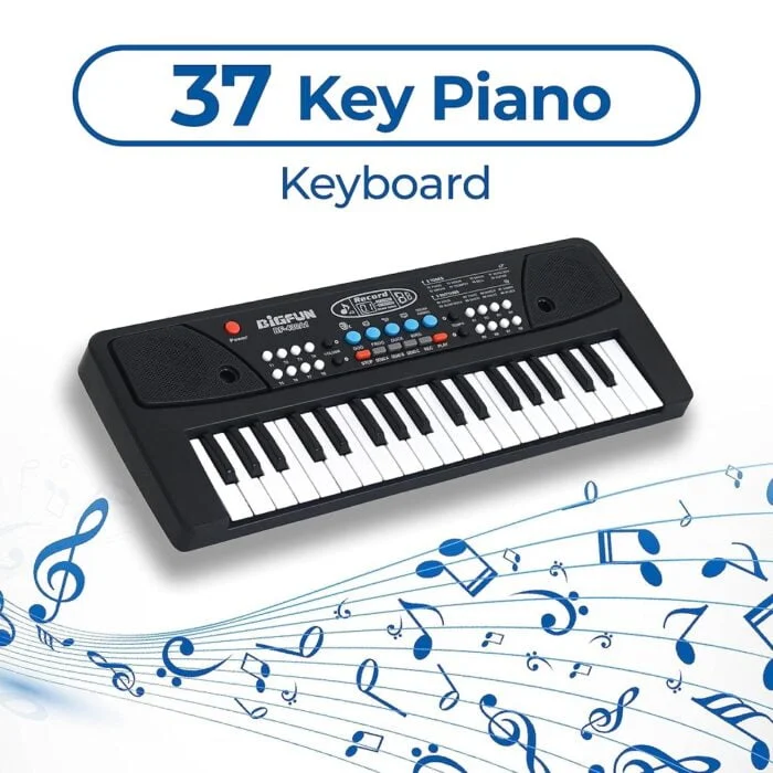 Explore a world of musical wonder with our 37 Keys Electric Piano Keyboard. Inspire creativity, develop musical skills, and provide hours of fun for kids. The perfect gift for budding musicians, this multicolor marvel is 3 AA cell operated, ensuring portable symphonic joy anytime, anywhere.