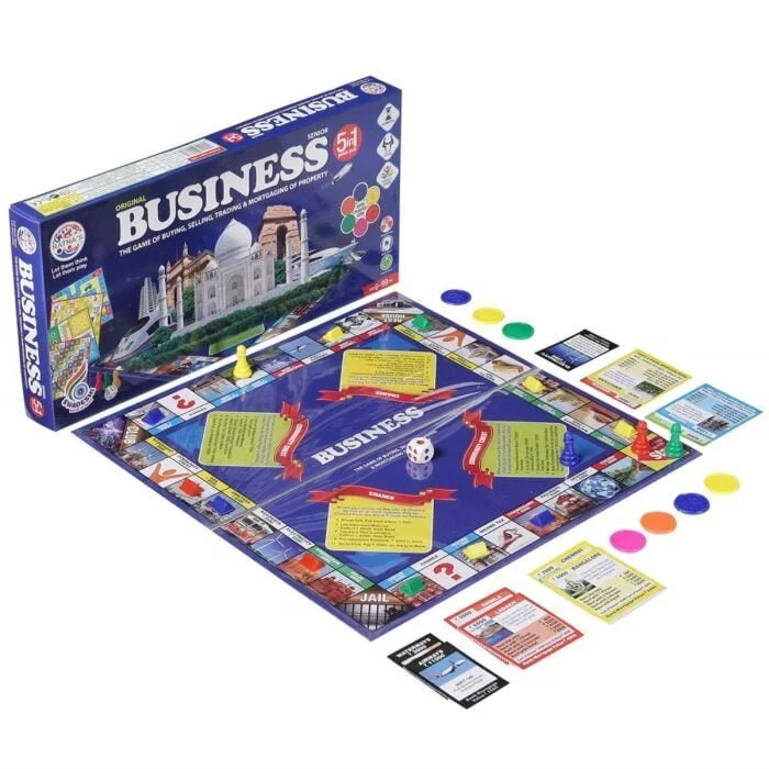 Enjoy quality family time with Ratna's Business JR. Coins 5 in 1 Board Game. Featuring 5 exciting games in one set, it's perfect for kids and adults alike. Get yours today!"