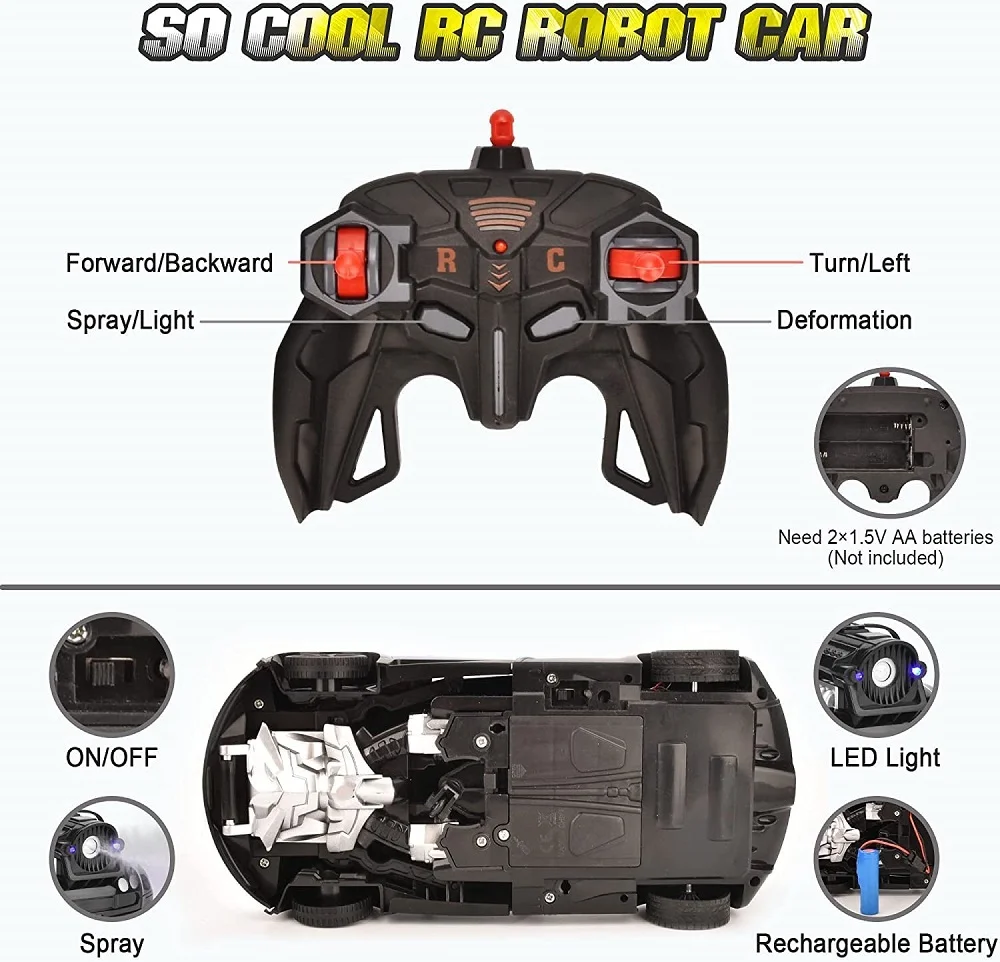 2 in 1 Remote Control Transformer Car for Kids With Smoke Effect - Image 3